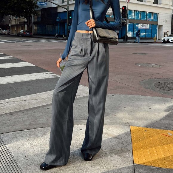 NWT Princess Polly Archer Dress Pants Pinstripe Grey - Size 2 - Picture 1 of 1